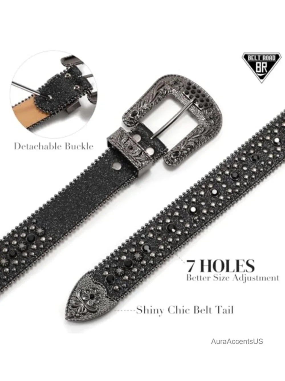 Rhinestone Belt for Women Men Western Cowboy Belt with Leather and Sparkling